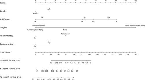Figure 4 Nomogram for predicting 1-, 3-, and 5-year CSS in LCNEC patients.