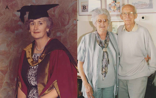 Figure 2. Phyllis Knight-Jones (A) PhD graduation, 1981; (B) with husband Wyn. Photographs from the personal collection of Phyllis Knight-Jones.