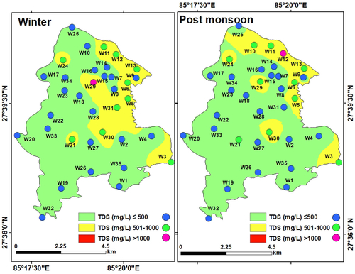 Figure 4. Spatial distribution map of Total Dissolved Solids of study area.