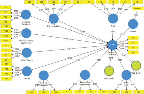 Figure 3. PLS-SEM path coefficients and item loadings.