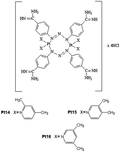 Figure 1. Structure of compounds Pt14–Pt16.