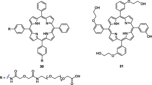 Figure 8. Structures of porphyrin conjugates 30 and 31.