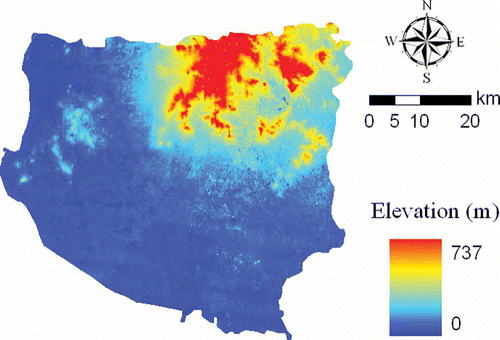 Figure 2 The elevation change within the study area.