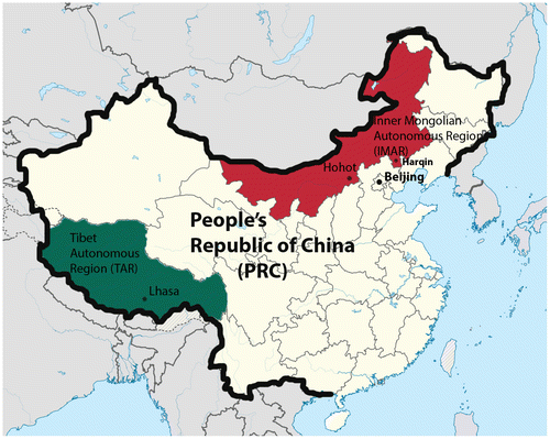Figure 1. Map of the TAR and the IMAR within the PRC. Source: Wikipedia Map, adapted by Theresia Hofer.