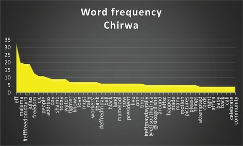 Figure 5. Most frequently used words in Chirwa’s 100 tweets.