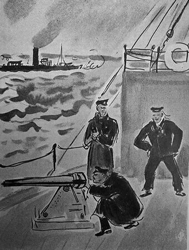 FIGURE 4 Ozernyi front [Lakeside military front] by Konstantin Paustovskii; illustrations by Tat'iana Mavrina. Moscow: Gosudarstvennoe izdatel'stvo detskoi literatury, 1934.