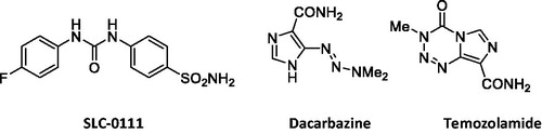Figure 1. Chemical structures of SLC-0111, Dacarbazine, and Temozolamide.