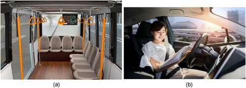 Figure 1.1 Passenger transport: (a) Smaller autonomous shuttles are likely to feature in future transport systems. Trials of such vehicles are already underway; (b) Passenger transport will also encompass private vehicles where driver tasks are handed over to the autonomous vehicle.Source: (a) Chesky/ Shutterstock.com; (b) metamorworks/Shutterstock.com