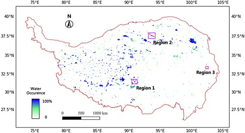 Figure 14. Surface water occurrence map in the QTP region.