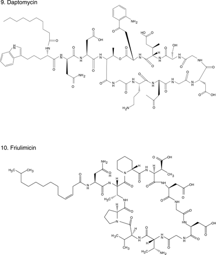 Figure 1 Chemical structures of select antibiotics active against Gram-positive cocci.