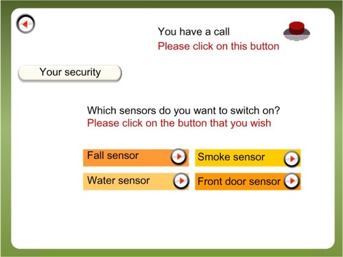 Figure 2 Through this screen, the user chooses which sensors are to be activated in their home.