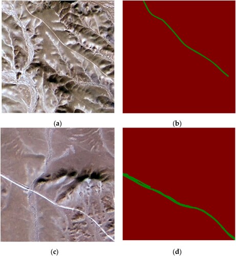 Figure 1. The visualisation results of the training dataset by Labelme annotation tool, presenting original images (a, c) and labelled images (b, d) of certain samples.