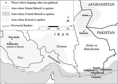 Figure 1. The approximate locations of these three dialect groups.Source: Taken from Nourzaei, Participant Reference in Three Balochi Dialect, 31.