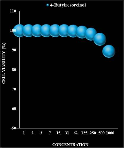 Figure 7. The cytotoxicity effects of 4-Butylresorcinol against normal (HUVEC) cell line.