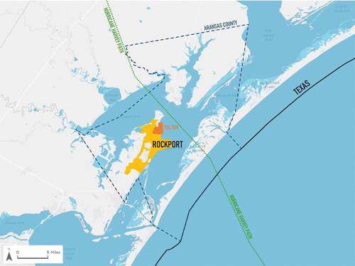 Figure 3. Location of city of Rockport and hurricane Harvey path.