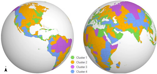 Figure 3. Results of urban region classification into four clusters based on their characteristics.