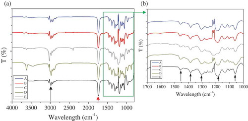 Figure 3. FT-IR spectra of the recovered PHAs from the end of each period of the bioreactor operation.