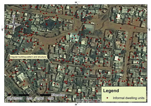 Figure 5. Irregular pattern, form, and structure of informal settlements in Ulana.