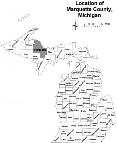 Figure 2. Location of Marquette County, Michigan.Source: Marquette County Resource Management/Development Department (Citation2007).