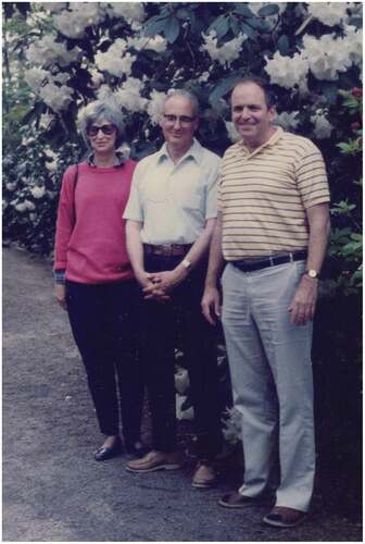 Figure 3. Meredith Blackwell, George Carroll, and Don Wicklow (left to right). George invited Don and Meredith to speak at a class event, “Fungal-insect interactions: a mini-symposium,” at the University of Oregon, April–May 1987. Photograph courtesy of Meredith Blackwell.