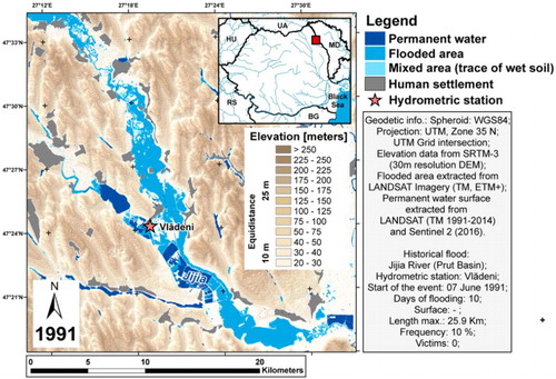 Figure 5. Historical flood on Jijia River – 7 June 1991, extracted from Landsat TM scene from 22 June 1991.