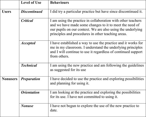 Figure 2. Levels of use of new practice (King,  Citation2014).