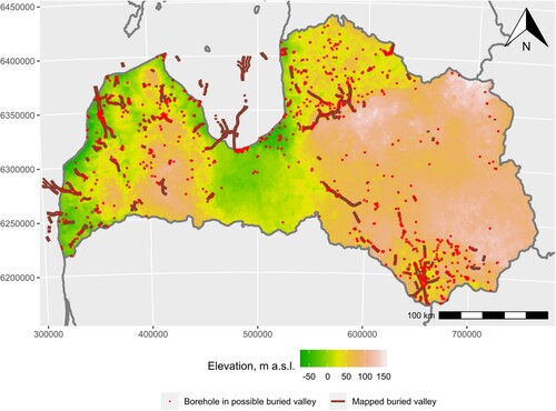 Figure 5. The Bedrock surface elevation of Latvia.