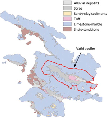 Figure 1. Hydro-lithological map of Kalymnos island. Source: Hellenic Ministry of Development (Citation2005)