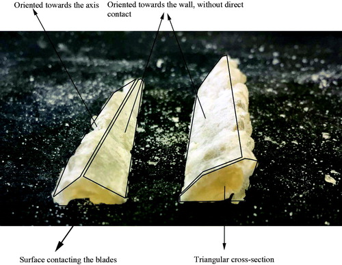 Figure 8. Pictures of solidified bow-waves formed by accumulation of material during drying of a WPI solution in the ATFD.