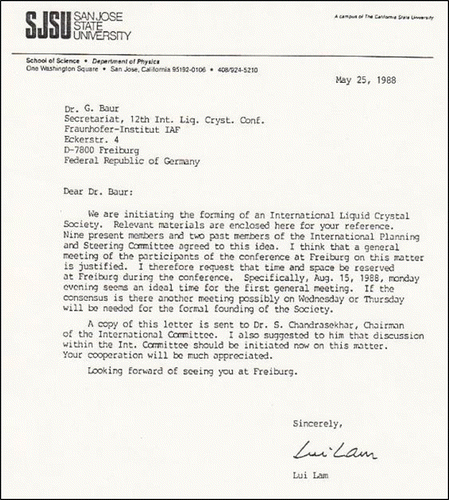 Figure 31. Letter from Lam to G. Baur (May 25, 1988).