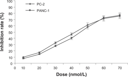 Figure 1 Growth inhibiting effects of RPM on pancreatic cancer cell lines PC-2 and PANC-1.