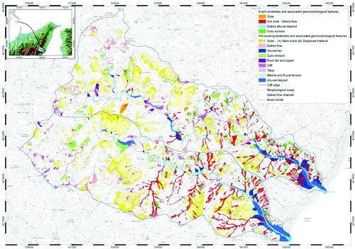 Figure 1. Landslide inventory map for the Briga and the Giampilieri catchments, NE Sicily, Italy.