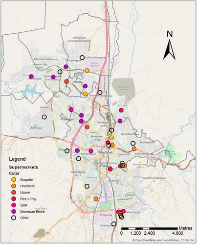 Figure 2. Location of supermarkets in Windhoek.