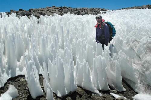 Figure 2. Nieve (snow) penitentes developed within Kibo caldera, near NIF monitoring site (5 October 2007).