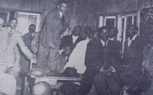 Figure 7. Walter Sisulu addresses ANC followers in a house in the East Bank location ahead of the passage of the Suppression of Communism Act in June 1950. (Source: Daily Dispatch, 10 June 1950.)