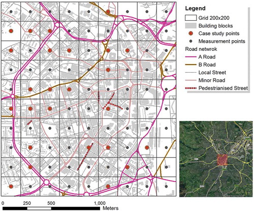 Figure 1. A map of the case study area, including measurement and case study points