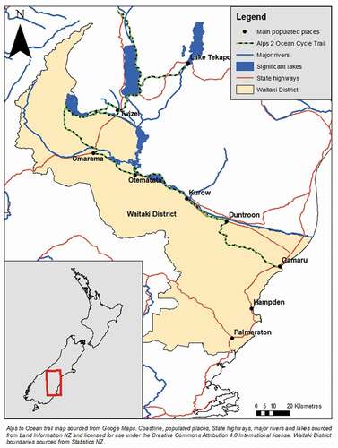 Figure 2. Map of the Waitaki District and main settlements