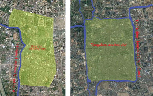 Figure 3. The relationship between the grand canal and cities at the Li Canal reach.