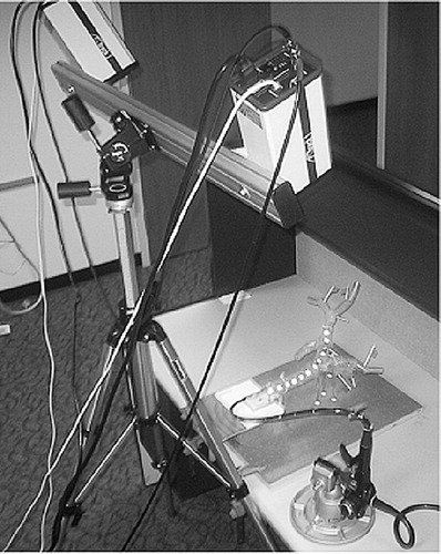 Figure 20 Experimental setup showing the tracking cameras and lung phantom.