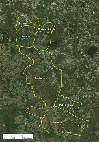 Figure 6. The Barharia cluster.Source: Authors, based on census data and remote sensing imagery (basemap layer: ESRI ArcGIS/DigitalGlobe, World Imagery, n.d.).