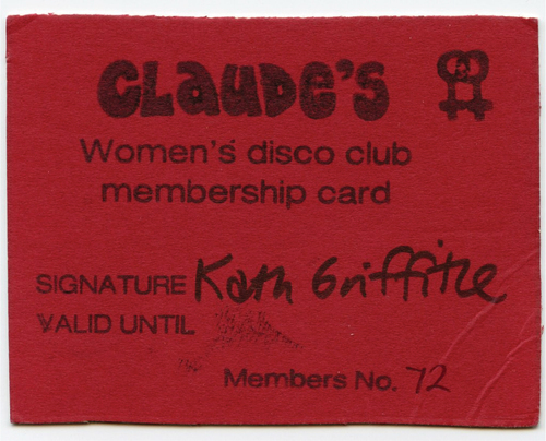 Figure 7. Membership card for Claude’s disco. Writer’s personal archive.