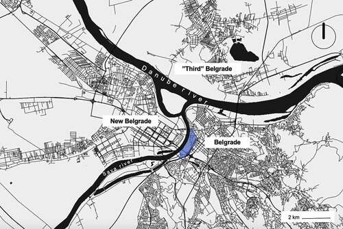 Figure 1. The position of the Belgrade Waterfront project within the Belgrade city pattern.