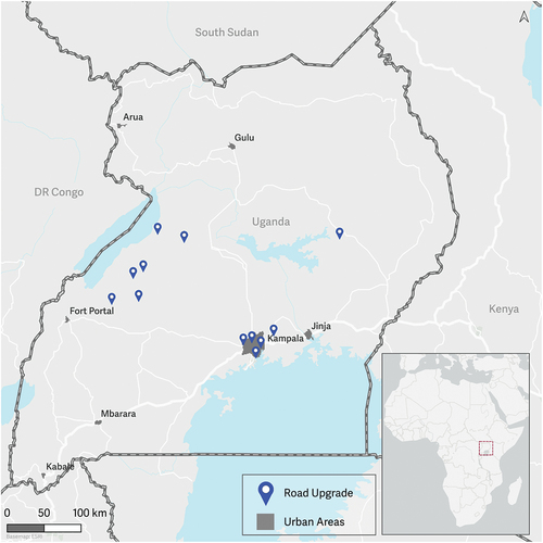 Figure 1. Approximate location the ten road projects examined for this research.