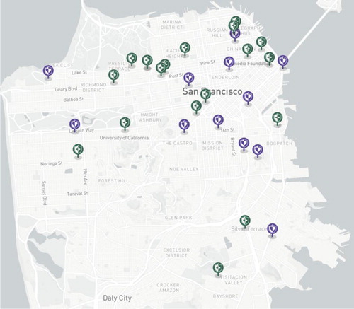 Figure 1. Available COVID-19 testing sites in San Francisco as of October 2020 (https://datasf.org/covid19-testing-locations).