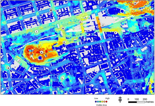 Figure 3. Cumulative visual exposure across Edinburgh, using the façade area metric.