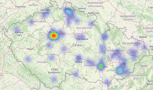 Figure 7. Clustering of defence companies in the Czech Republic.