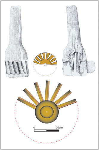 FIGURE 7. The Nendrum Mill 1 wheelhub (after McErlean, 2007), and a reconstruction.