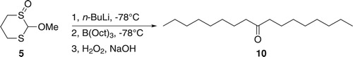 Scheme 3. Reaction of 5 and trioctylborane to produce 9-heptadecanone (dioctyl ketone), 10.