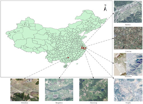 Figure 5. Datasets. Chehzhou dataset covers 24 villages and Zhejiang dataset includes 6 cities (Hangzhou, Huzhou, Ningbo, Jiaxing, Zhoushan, Shaoxing, comprising 55 clips). Image provides a representative sample of the dataset’s appearance.