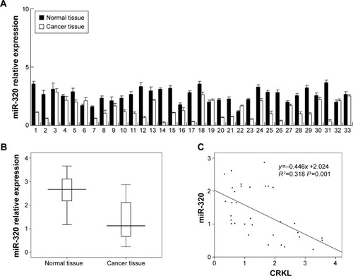 Figure 1 Expression pattern of miR-320 in gastric cancer tissue samples.